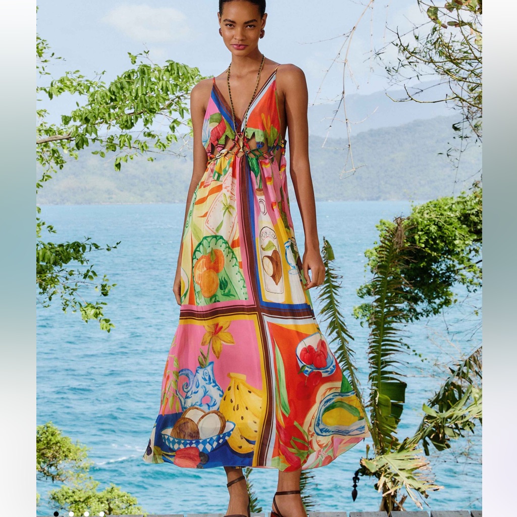 New!!! Farm Rio Anthropologie Colorful Cutout Maxi Dress